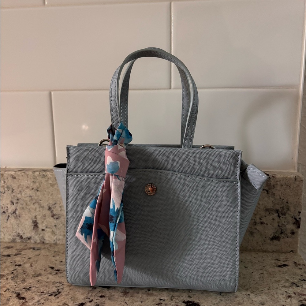 Steve Madden light blue  Handbag with Pink Scarf